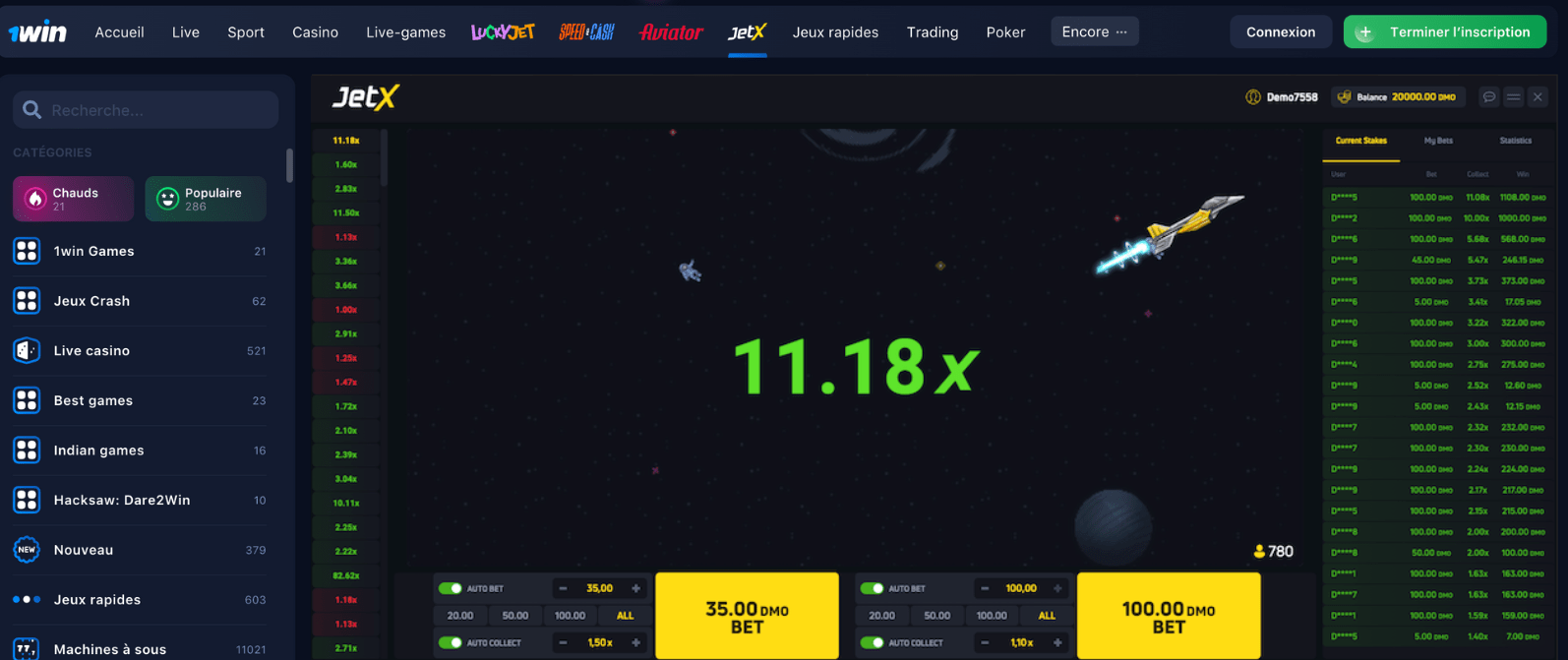 1win jetx demo